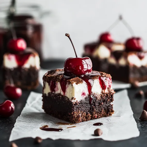 A slice of chocolate cake with a cherry on top.