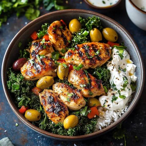 A bowl of chicken and vegetables.
