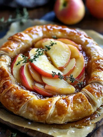 A pastry with apples and herbs.