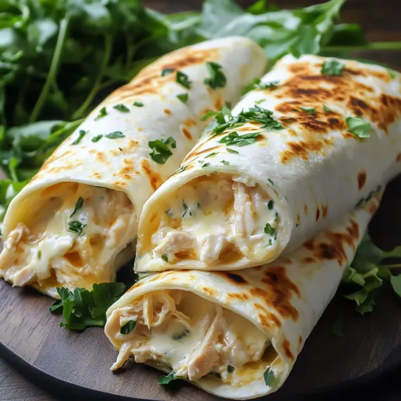 Two chicken wraps with lettuce and cheese.