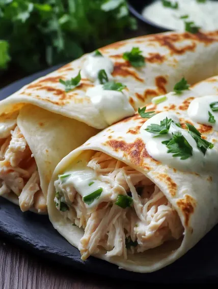 A plate of food with a white sauce on top.