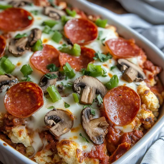 A dish of food with pepperoni and mushrooms.
