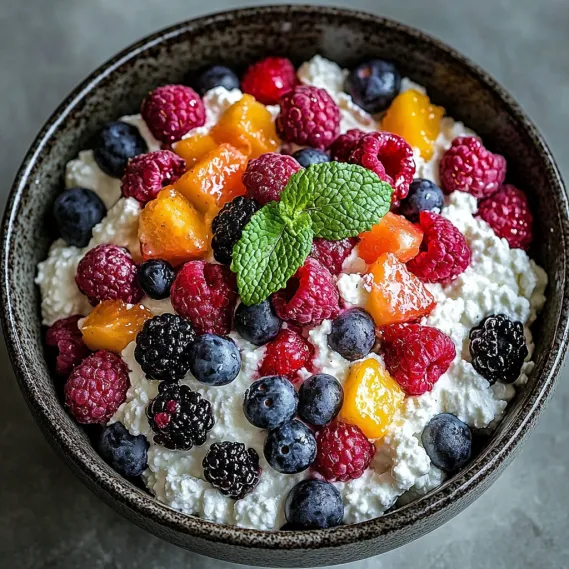 Bowl of fruit with whipped cream.