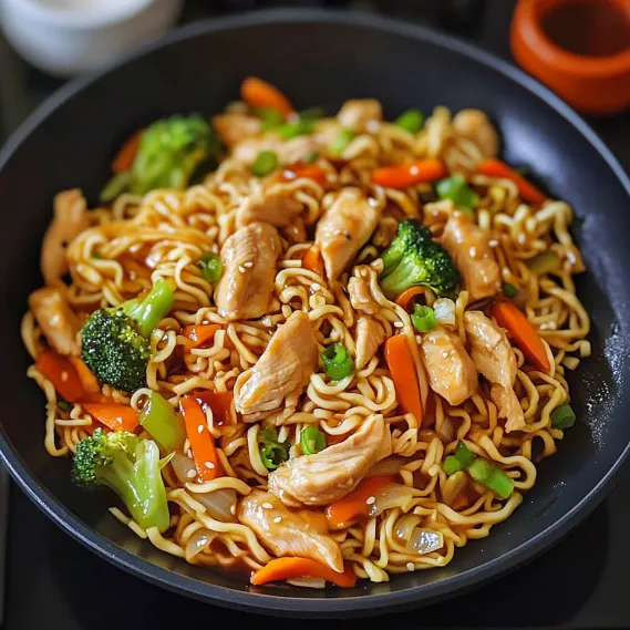 A bowl of chicken and vegetables.