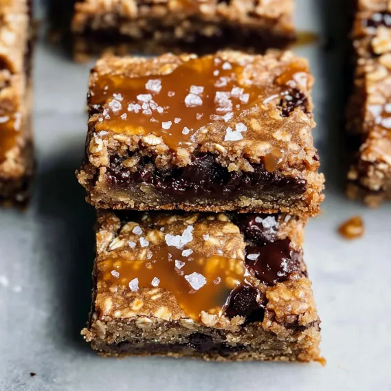 A square of chocolate cake with caramel drizzle.