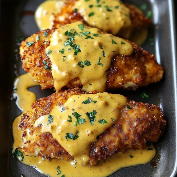 Chicken with sauce in a pan.