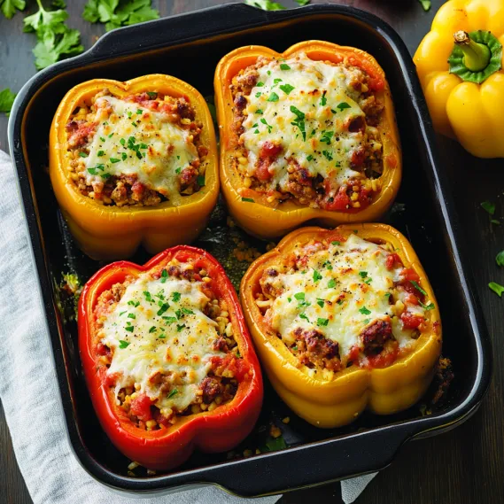 A pan of peppers with cheese.