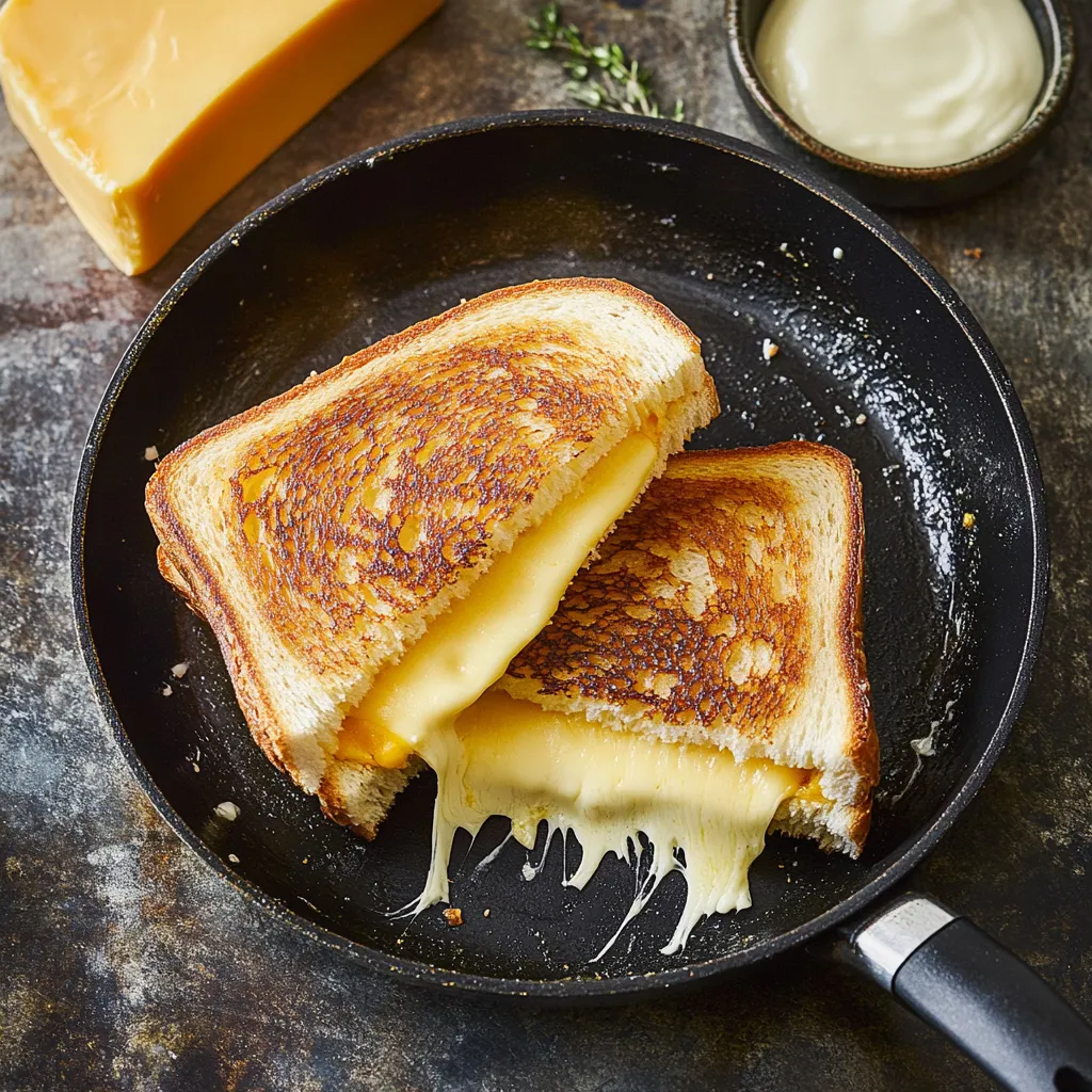 A grilled cheese sandwich with melted cheese.