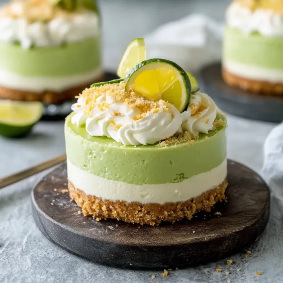 A slice of cake with a lemon wedge on top.