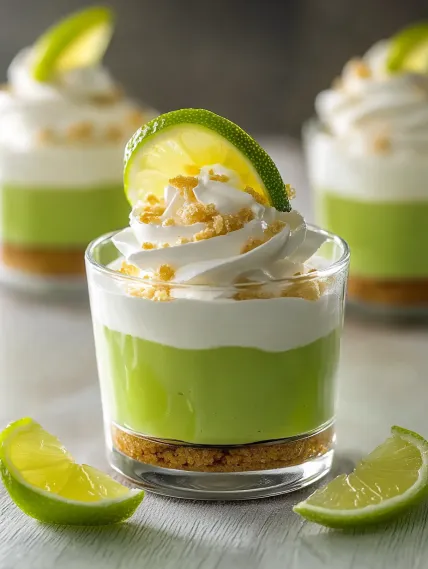 A slice of pie with a lemon wedge on top.
