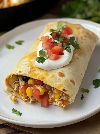 A plate of food with a burrito on it.