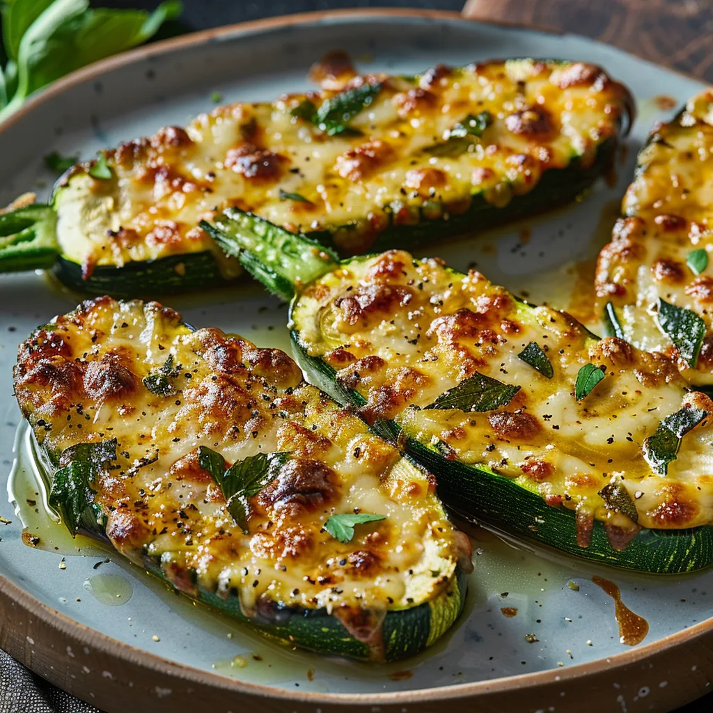 Cheesy Garlic Zucchini Steaks