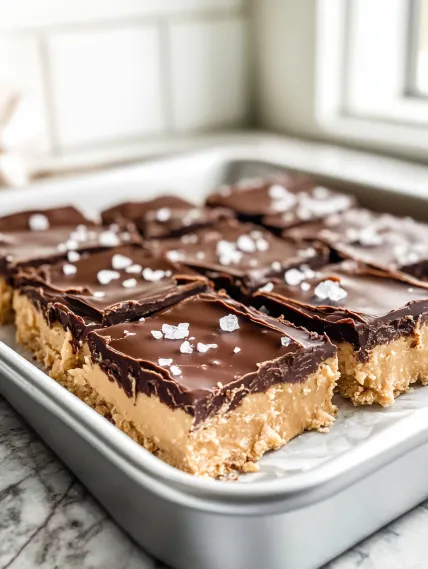 A pan of chocolate bars with salt on top.
