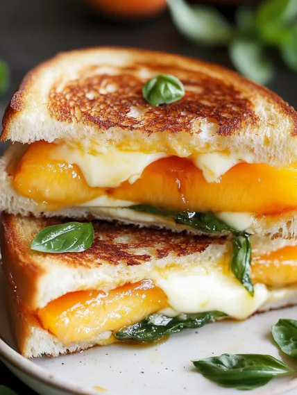 A sandwich with cheese and spinach on a white plate.