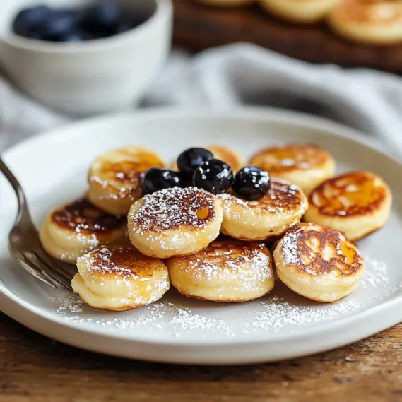 A plate of pancakes with blueberries on top.