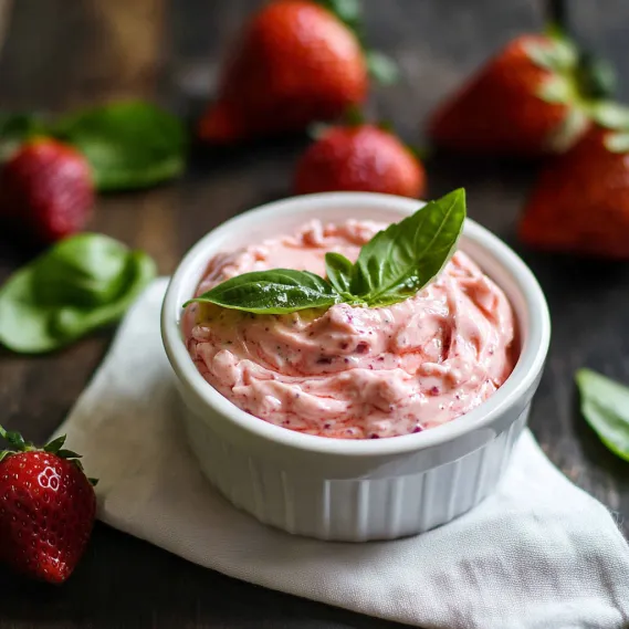 A bowl of strawberry jam with a leaf on top.