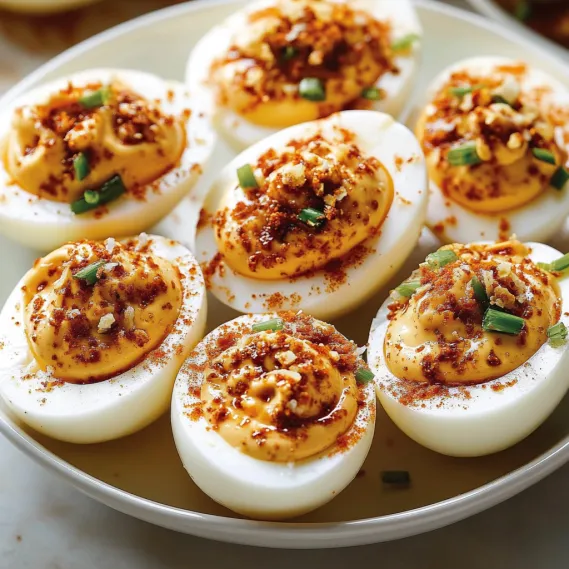 A plate of eggs with a sauce on top.