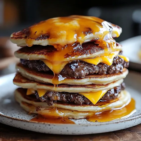 A stack of pancakes with cheese on top.
