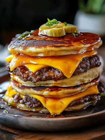 A stack of pancakes with cheese on top.