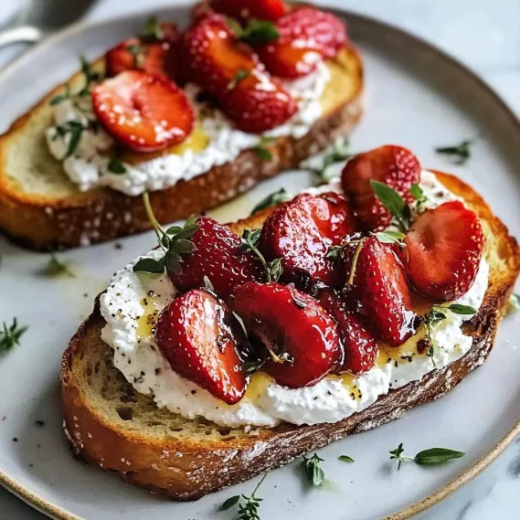 Two slices of bread with strawberries and whipped cream.