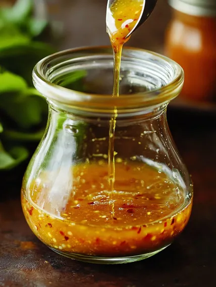 A jar of honey is being poured into a bowl.
