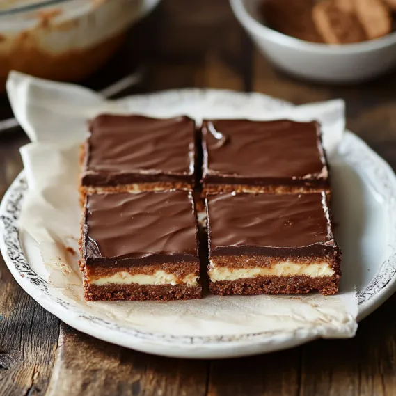 A plate of chocolate dessert squares.