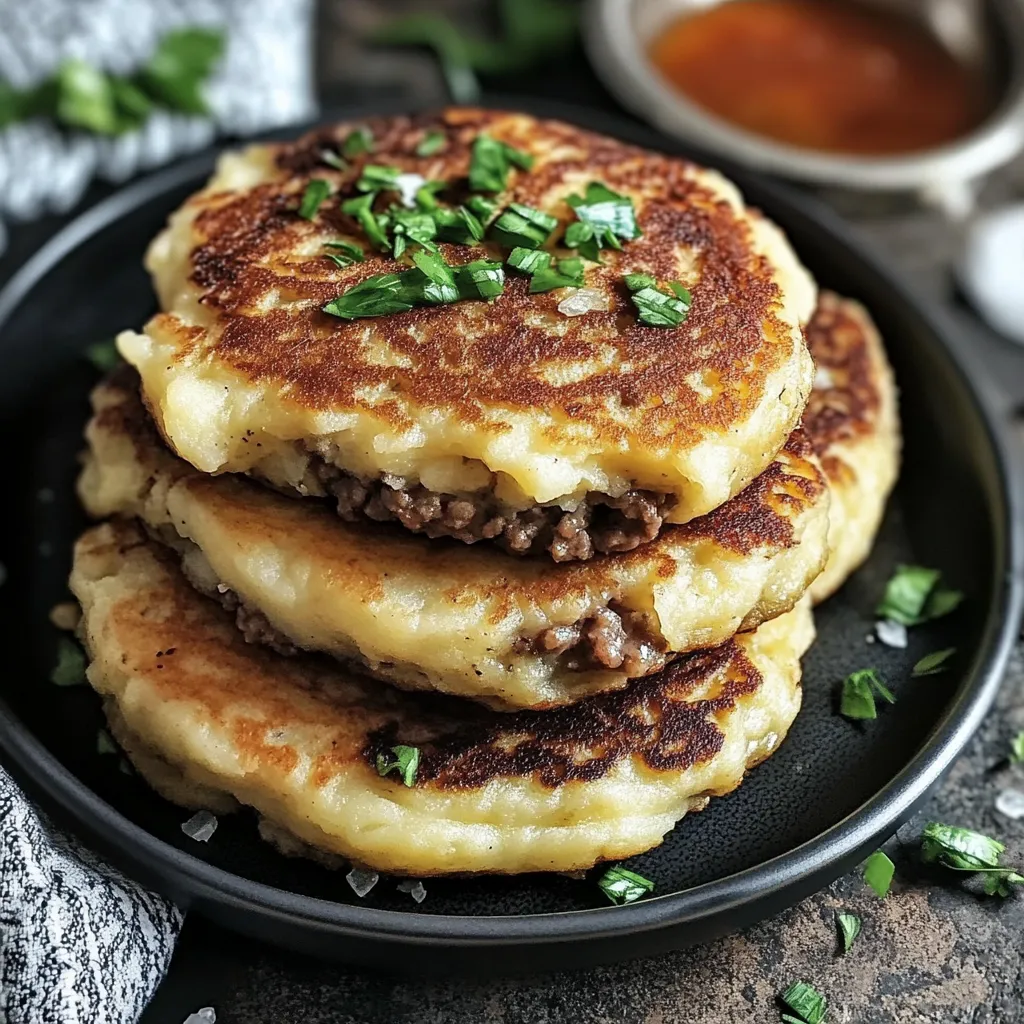 Homemade Mashed Potato Pancakes with Ground Beef Filling