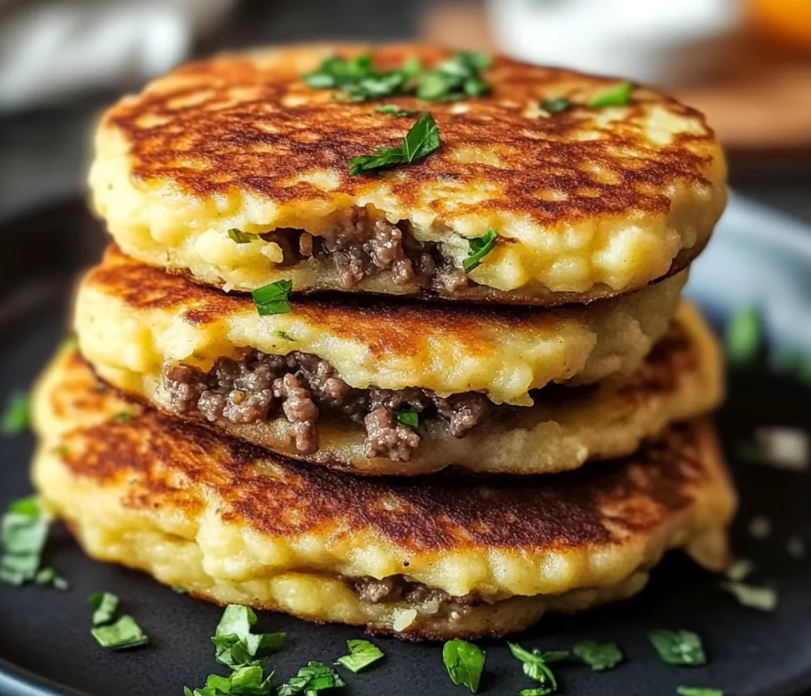 Mashed Potato Pancakes with Ground Beef Filling