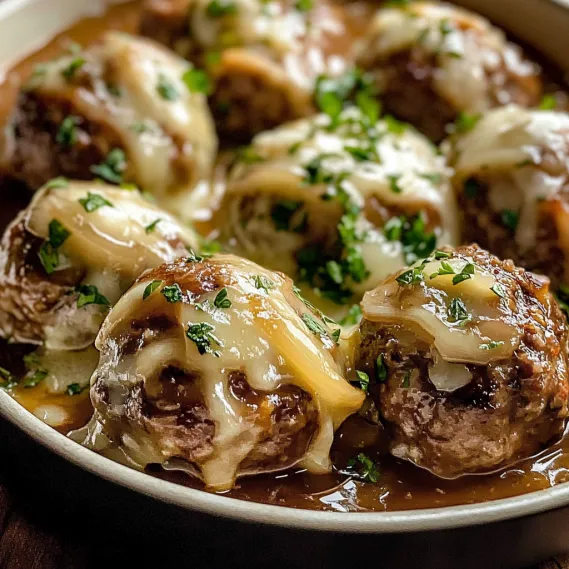 A bowl of meatballs in a brown sauce.