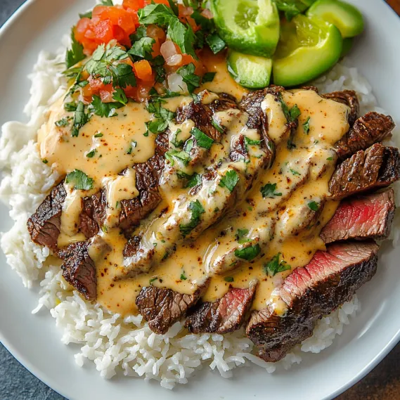 A plate of food with rice, meat, and vegetables.