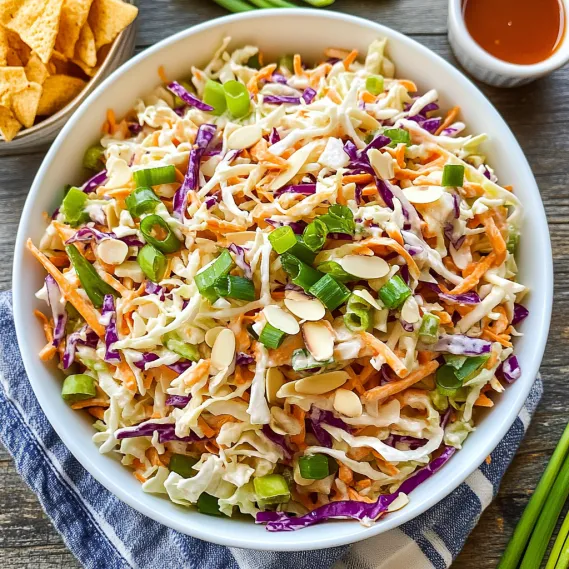 A bowl of coleslaw with carrots and green onions.