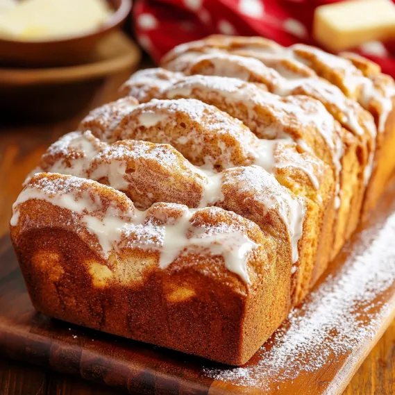 A loaf of bread with powdered sugar on top.