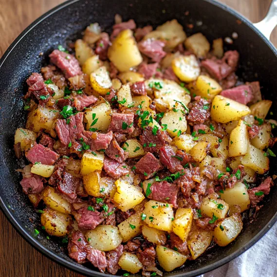 A black bowl filled with meat and potatoes.
