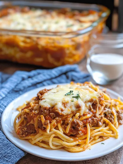 A plate of spaghetti with meat sauce.