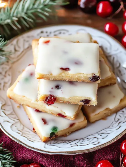A stack of white and red desserts.