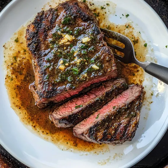 A plate of steak with sauce.
