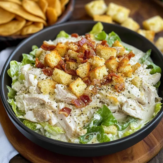 A bowl of salad with bacon bits.