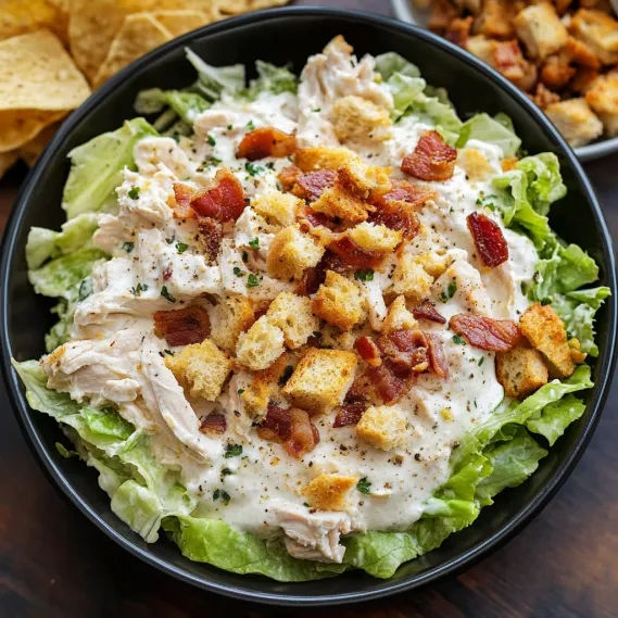 A bowl of salad with bacon bits.
