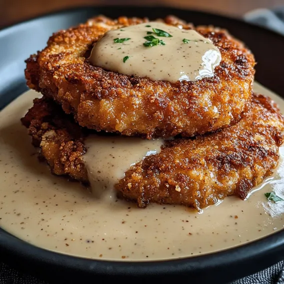 A plate of fried chicken with gravy.