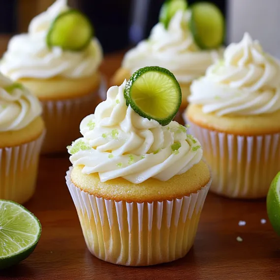 A cupcake with a green lime wedge on top.