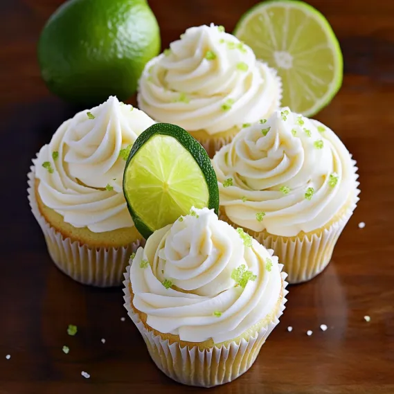 Three cupcakes with green limes on top.