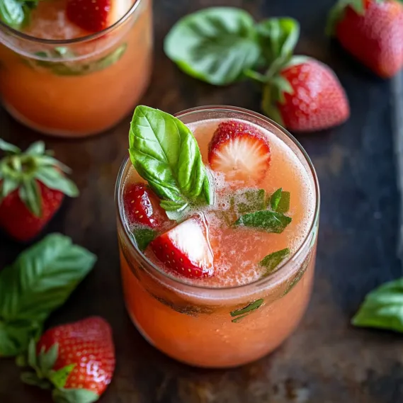 A glass of strawberry and mint drink.
