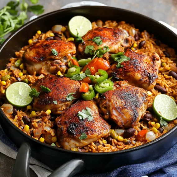 A pan of food with chicken and vegetables.
