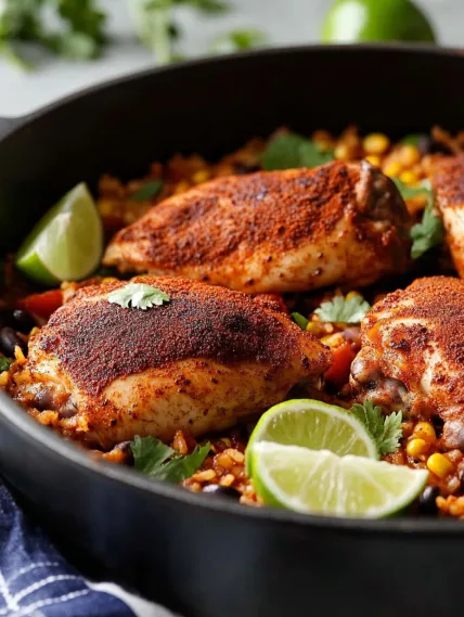 A bowl of food with chicken and rice.