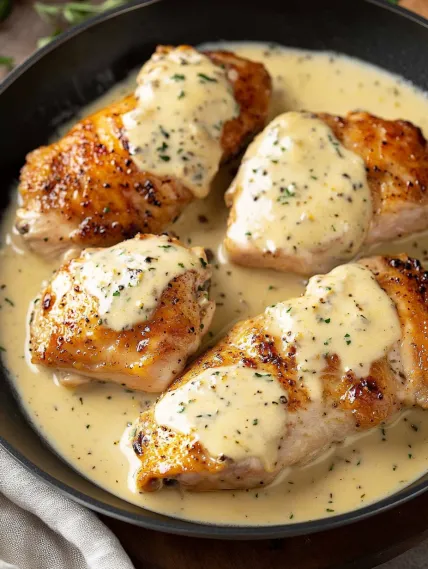 A bowl of chicken with sauce.