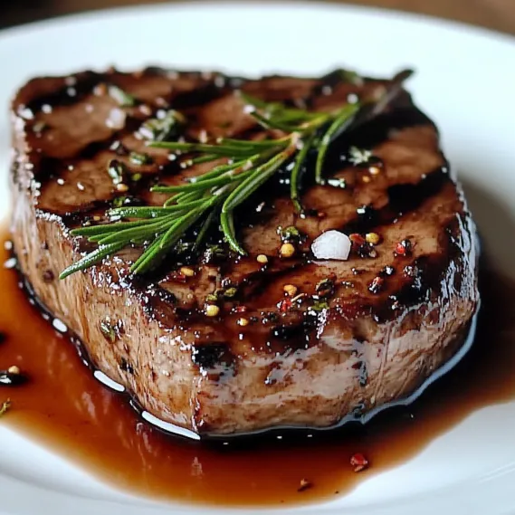 A piece of meat with herbs on it.