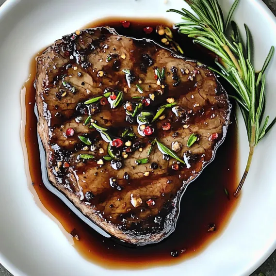 A piece of meat with peppers and herbs on it.