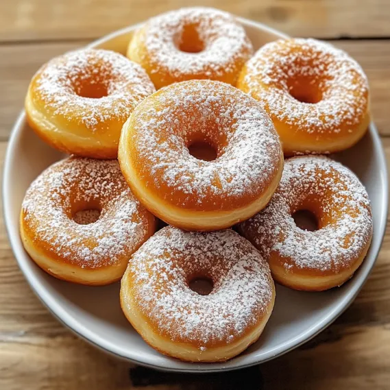 A plate of powdered donuts.