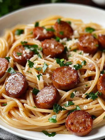 A plate of spaghetti with meatballs and parsley.