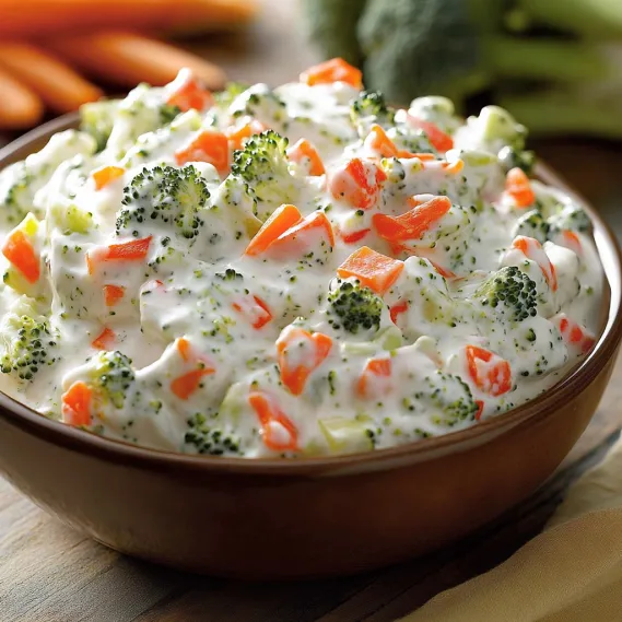 A bowl of food with broccoli and carrots.